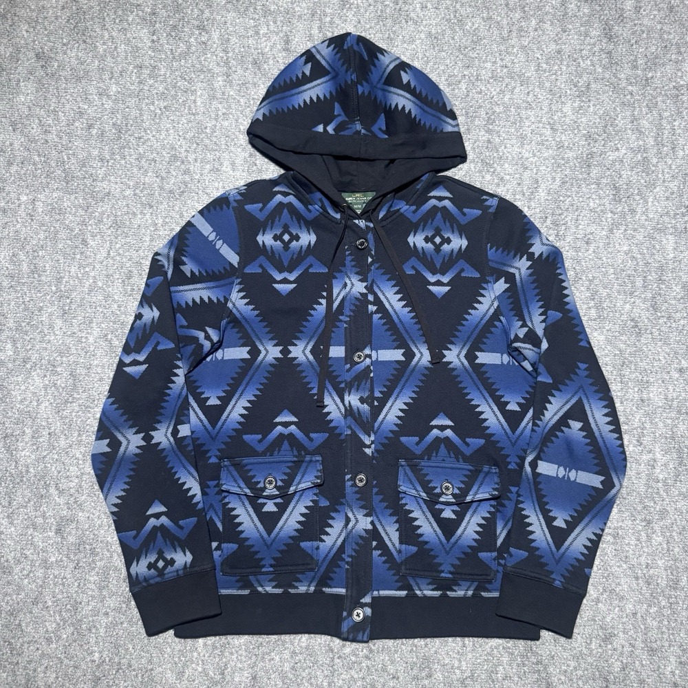 Lauren Ralph Lauren Black Blue Aztec Western Baja Hooded Women Medium Buttoned